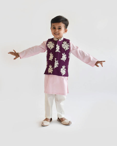 Pre Order:  Purple Embroidery Nehru Jacket set
