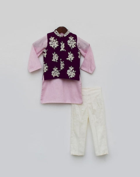 Pre Order:  Purple Embroidery Nehru Jacket set