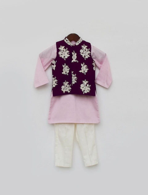 Pre Order:  Purple Embroidery Nehru Jacket set