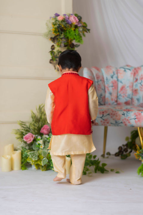 Pre-Order: Embroidered Open Nehru with Beige Kurta Set