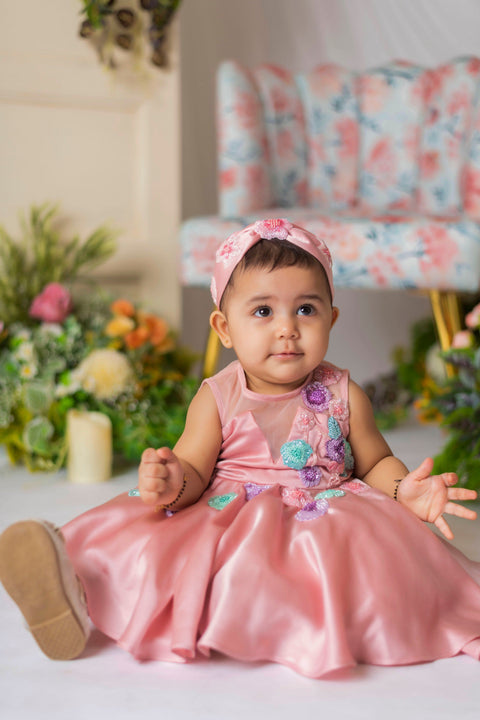 Pre-Order: Rose Gold Floral Embroidered Frock