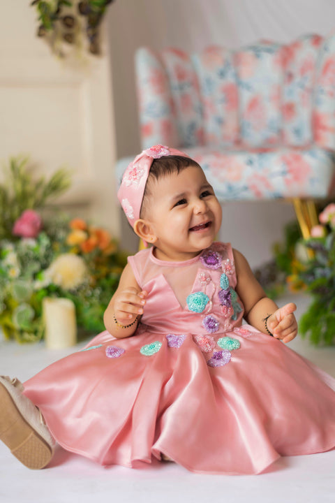 Pre-Order: Rose Gold Floral Embroidered Frock
