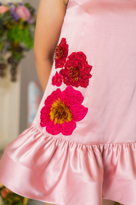 Pre-Order: Rose Gold Floral Embellished straight Dress