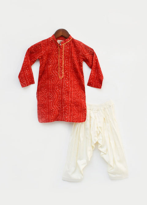 Pre-Order: Red Bandhej Kurta with Salwar