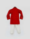 Pre-Order: Red Cotton Silk Kurta with Golden Embroidery and Off White Pant