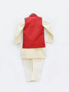 Pre-Order: Red Golden Embroidery Jacket with Golden Kurta and Churidar