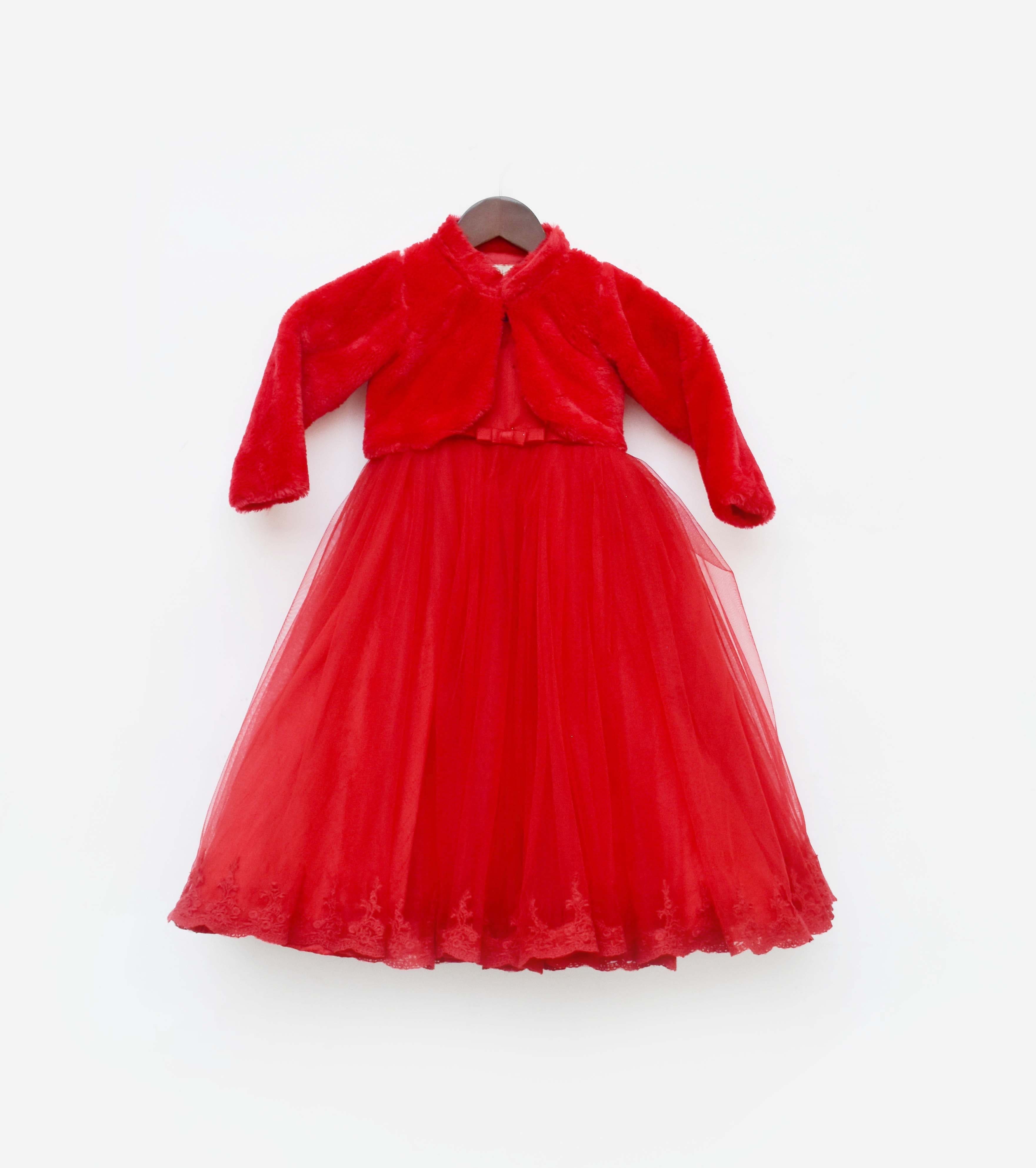Pre-Order: Red Net Gown with Red Shrug– Peonyy Kids