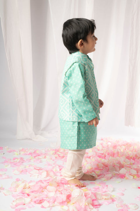 Pre-Order: Green Bandhej Kurta Nehru Jacket Set