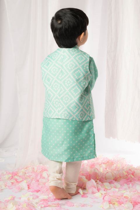 Pre-Order: Green Bandhej Kurta Nehru Jacket Set