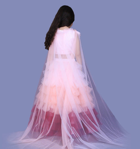 Pre-Order: Pearl Work And Feathers Detailing Top With Shaded Ruffled Lehenga