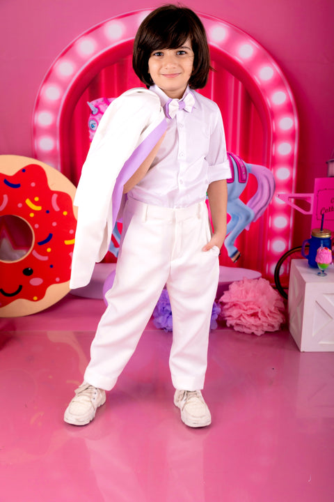 Pre-Order: Boys Coat Pant Shirt & Bow Set with Stylish Label