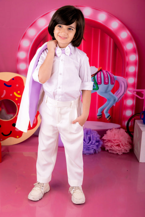 Pre-Order: Boys Coat Pant Shirt & Bow Set with Stylish Label