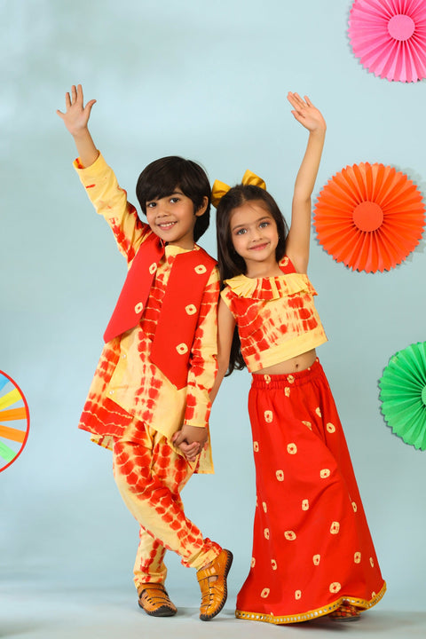 Yellow Red Kurta Set