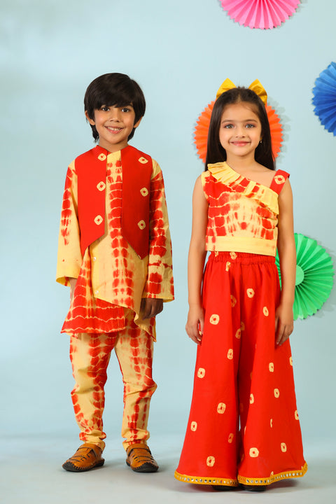 Yellow Red Kurta Set