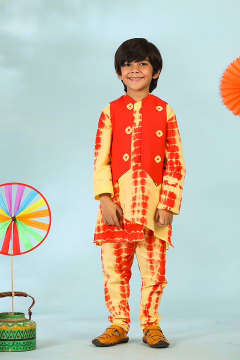 Yellow Red Kurta Set