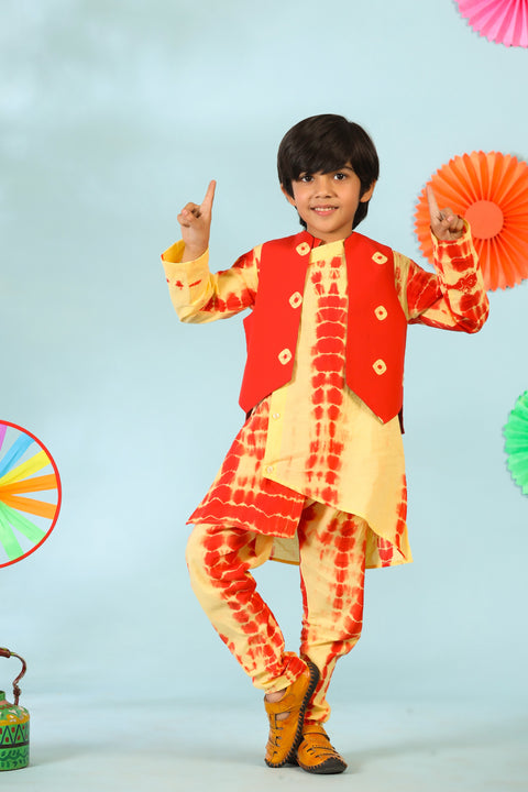 Yellow Red Kurta Set