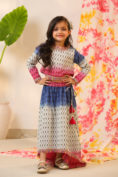 Pre-Order: Blue Pink and White Skirt Top Set