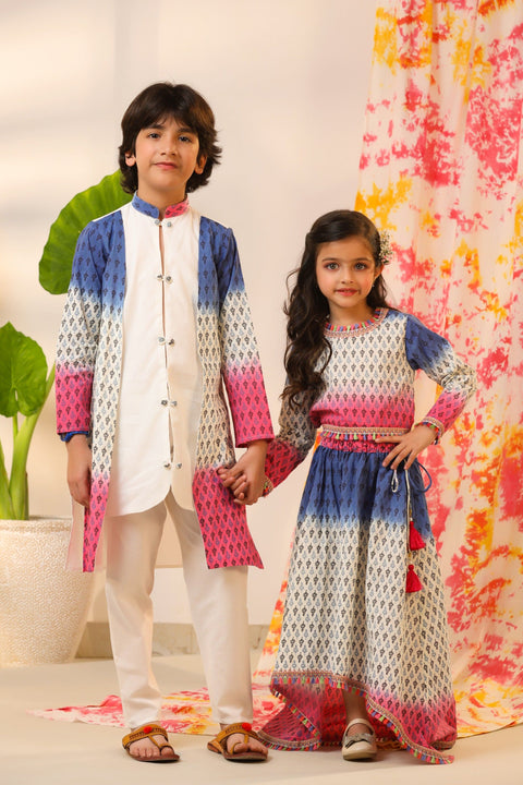 Pre-Order: Blue Pink and White Kurta Set