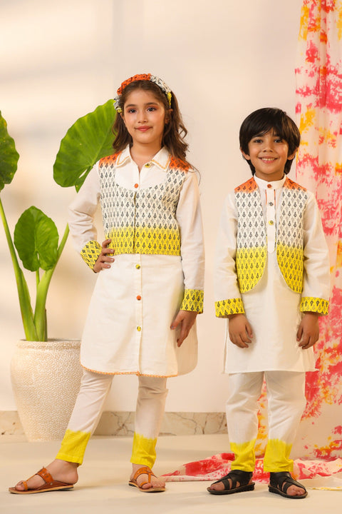 Pre-Order: Yellow Orange White Kurta Set