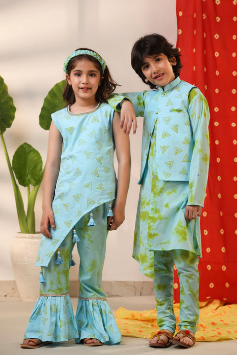 Pre-Order: Sea Green Kurta Churidar and Jacket Set