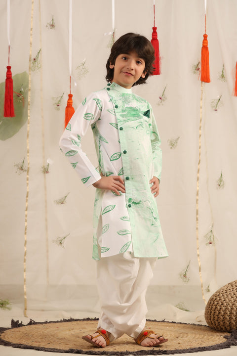 Pre-Order: White/Green Kurta and Balloon Pants