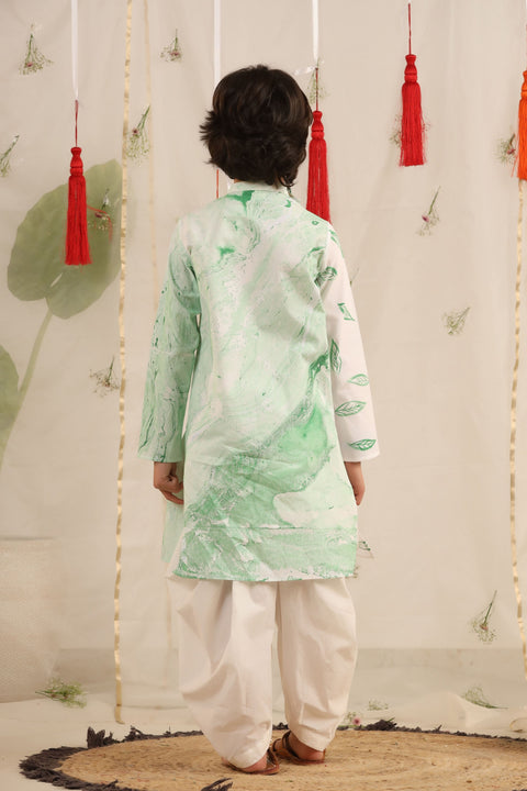 Pre-Order: White/Green Kurta and Balloon Pants