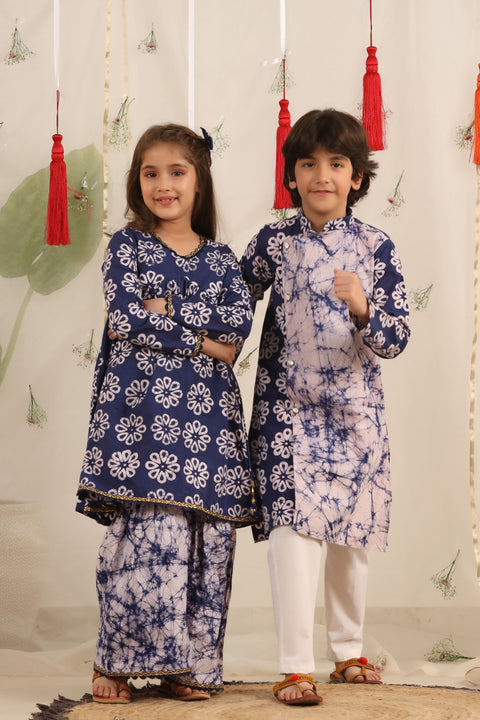 Pre-Order: Blue/White Kurta and Sharara Set