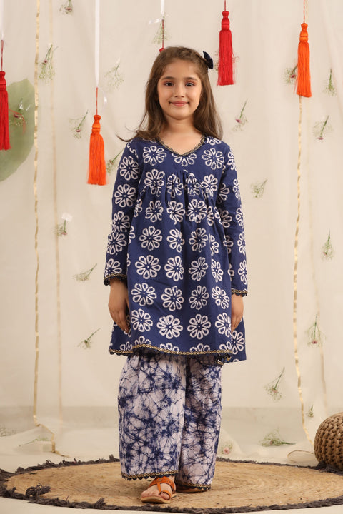 Pre-Order: Blue/White Kurta and Sharara Set