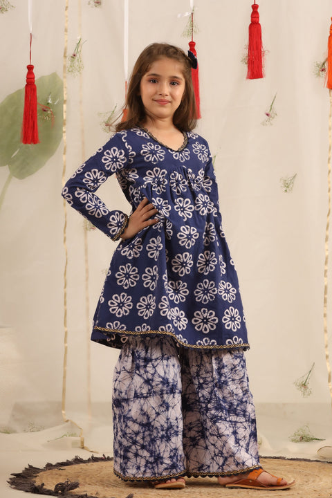 Pre-Order: Blue/White Kurta and Sharara Set