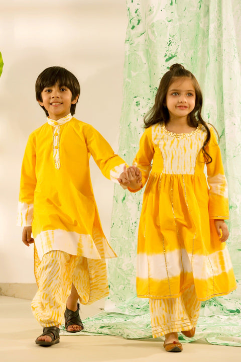 Pre-Order: Yellow Anarkali Kurta with Sharara