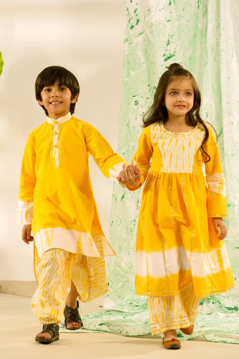 Pre-Order: Yellow/White Kurta Dhoti Set