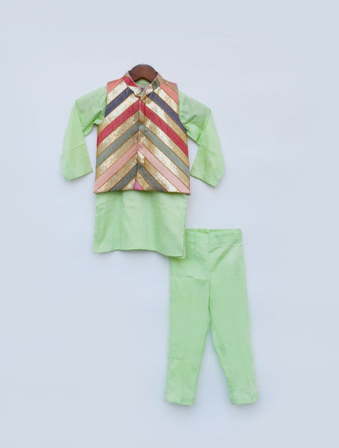 Pre Order: Sequins Embroidery Jacket and Green Kurta and Pant