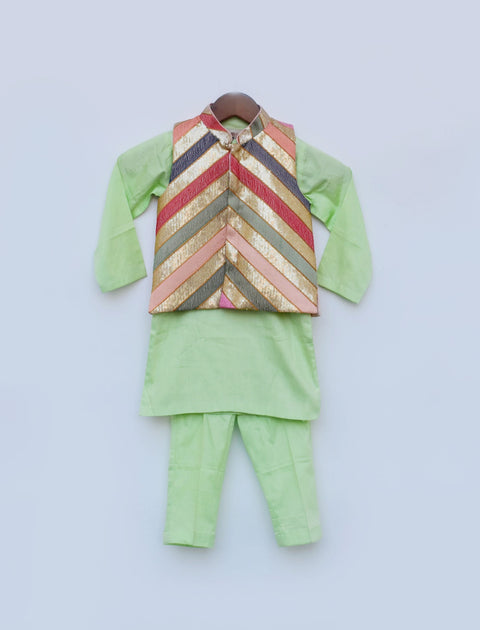 Pre Order: Sequins Embroidery Jacket and Green Kurta and Pant