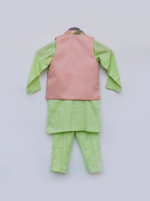 Pre Order: Sequins Embroidery Jacket and Green Kurta and Pant