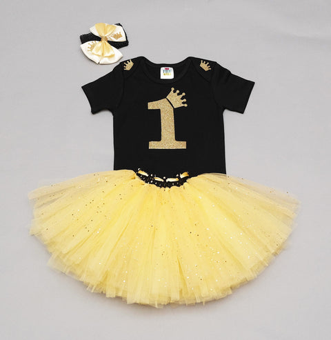 Pre-Order: Black Golden Crown One Tutu Outfit