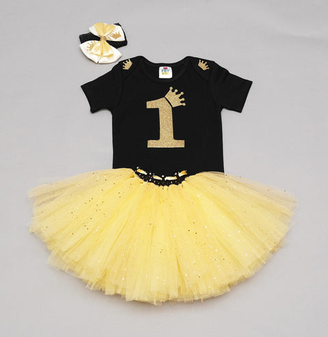 Pre-Order: Black Golden Crown One Tutu Outfit