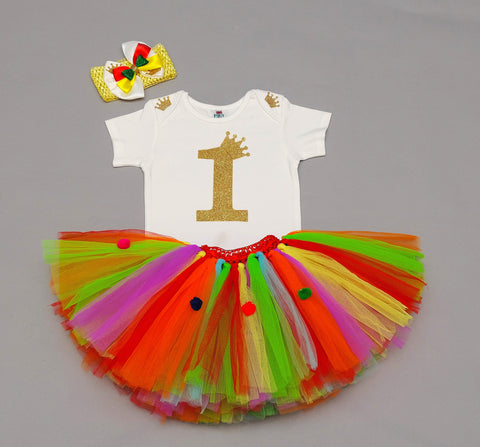 Pre-Order: White Golden Crown One Tutu Outfit