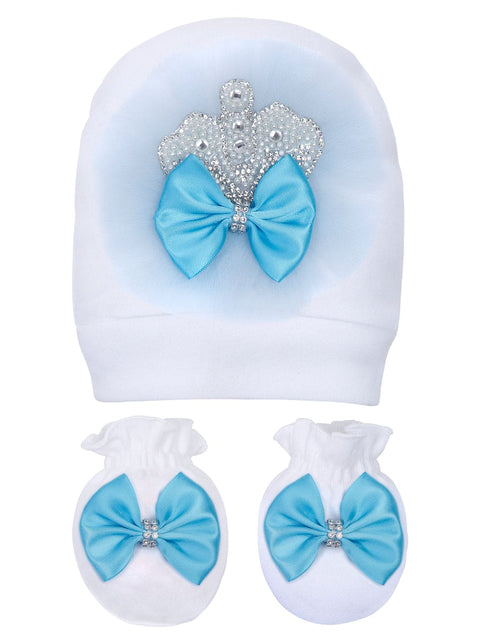 Pre-Order:  Blue Frill Pearl Crown Sleepsuit set with Shoes