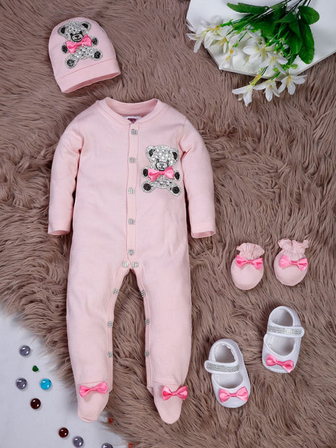 Pre-Order:  Pink Bow Teady Bear Sleepsuit Set with Shoes