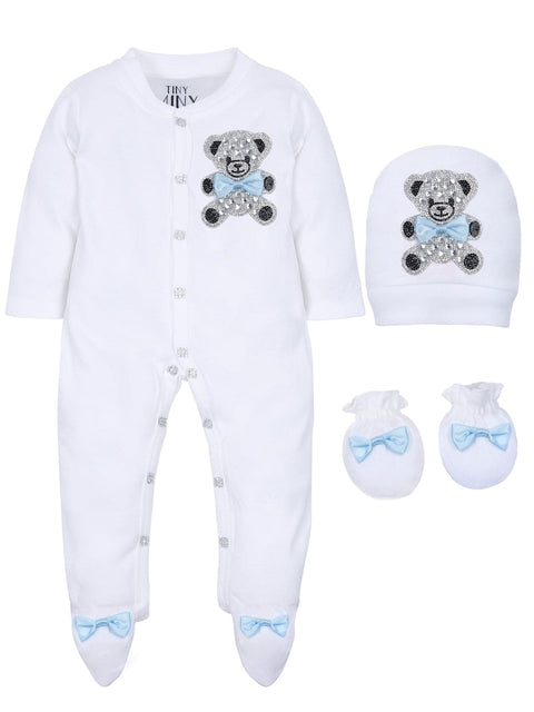 Pre-Order:  Blue Bow Teady Bear Sleepsuit Set with Shoes