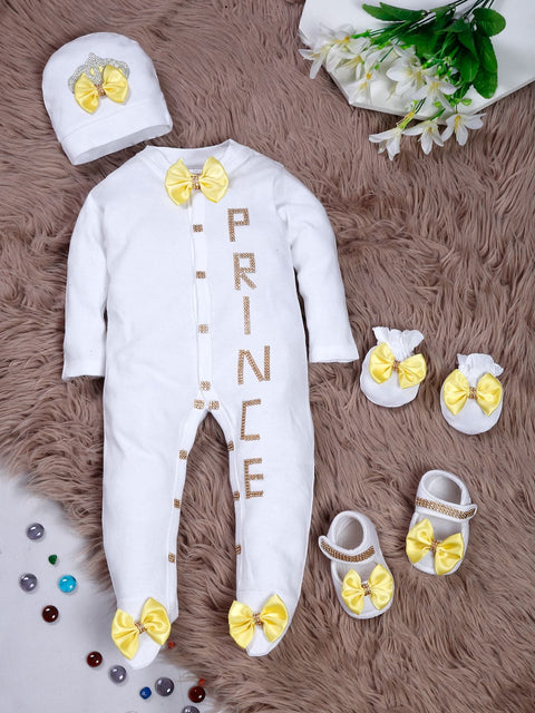 Pre-Order: Golden Prince Yellow Bow Sleepsuit Set with Shoes