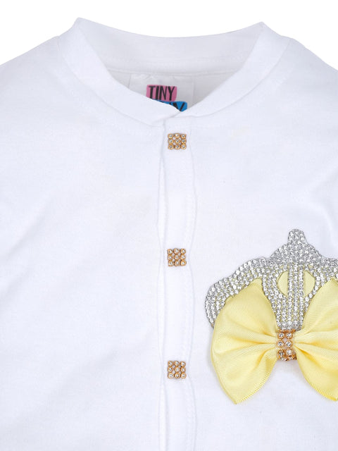 Pre-Order: Rhinestone Crown Patch Sleepsuit with Yellow Bows and Shoes