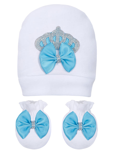 Pre-Order: Rhinestone Crown Patch Sleepsuit with Light Blue Bows and Shoes
