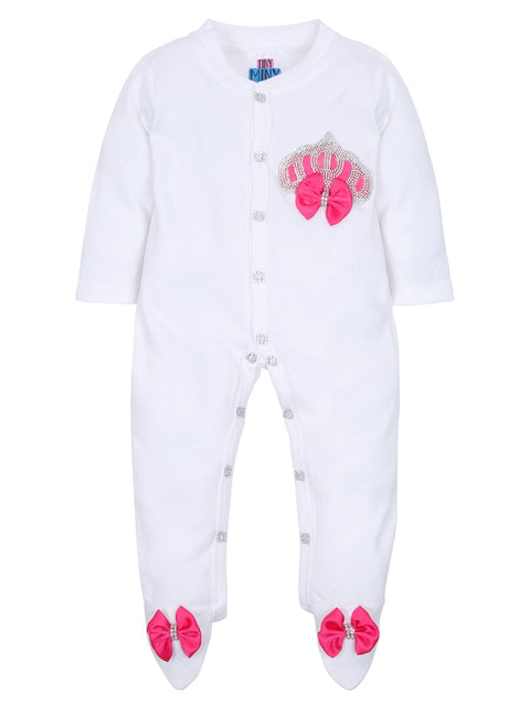 Pre-Order: Rhinestone Crown Patch Sleepsuit with Fuchsia Bows and Shoes