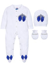 Pre-Order: Rhinestone Crown Patch, Back WingsSleepsuit with Dark Blue Bows and Shoes
