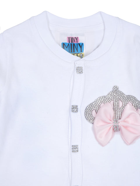 Pre-Order: Rhinestone Crown, Back Wings Patch Sleepsuit with Pink Bows and Shoes