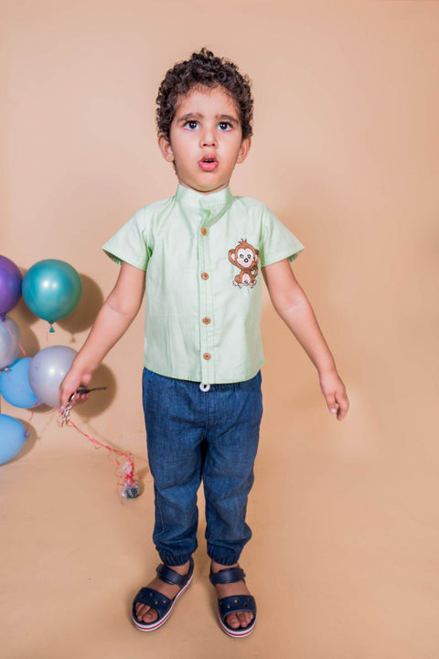 Pre-Order:  Let's B Naughty Monkey Embroidered Shirt