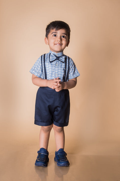 Pre-Order: Half Shirt and Short Set with Suspenders and Bow