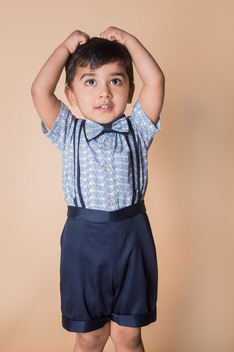 Pre-Order: Half Shirt and Short Set with Suspenders and Bow