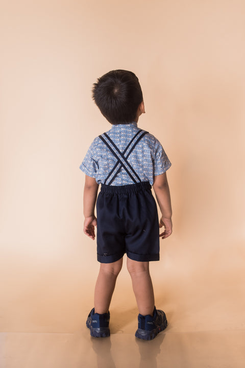 Pre-Order: Half Shirt and Short Set with Suspenders and Bow